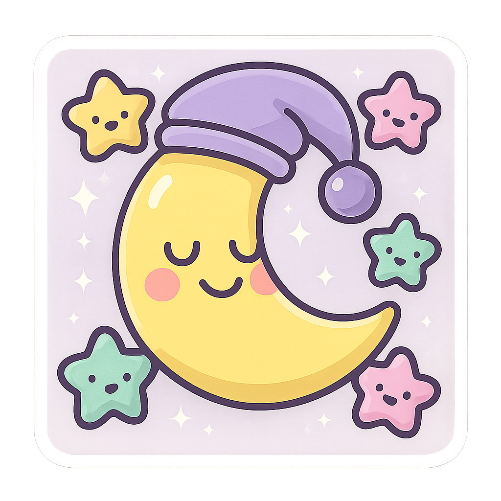Smiling moon with colorful sleepy stars